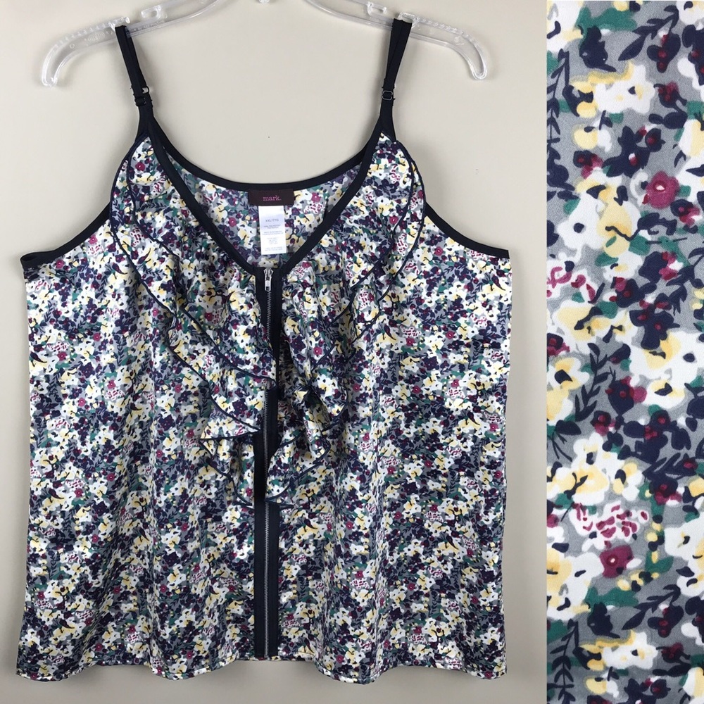 Mark. floral zip-up ruffle top - NWOT!
